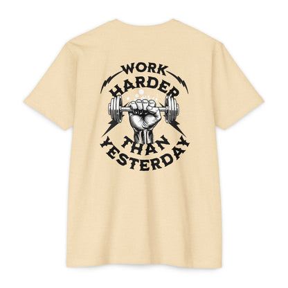 Work Harder Than You Did Yesterday motivational t-shirt for men — Beast Mode Mentality product photo