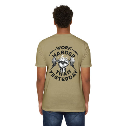 Work Harder Than You Did Yesterday motivational t-shirt for men — Beast Mode Mentality product photo