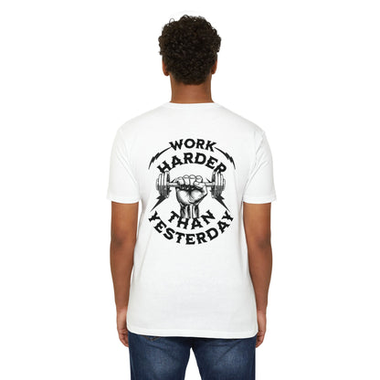 Work Harder Than You Did Yesterday motivational t-shirt for men — Beast Mode Mentality product photo