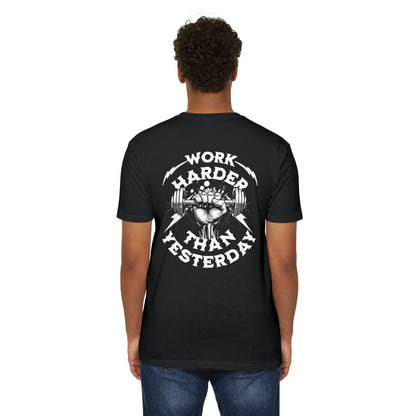 Work Harder Than You Did Yesterday motivational t-shirt for men — Beast Mode Mentality product photo
