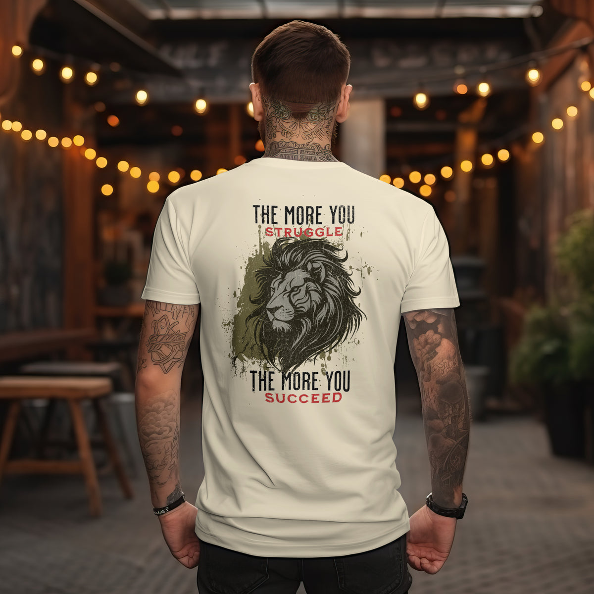 The More You Struggle, The More You Succeed t-shirt in Cream — back print design