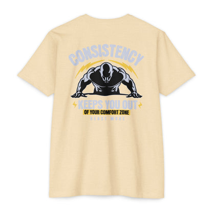Consistency Keeps You Out of Your Comfort Zone motivational t-shirt for men — Beast Mode Mentality product photo